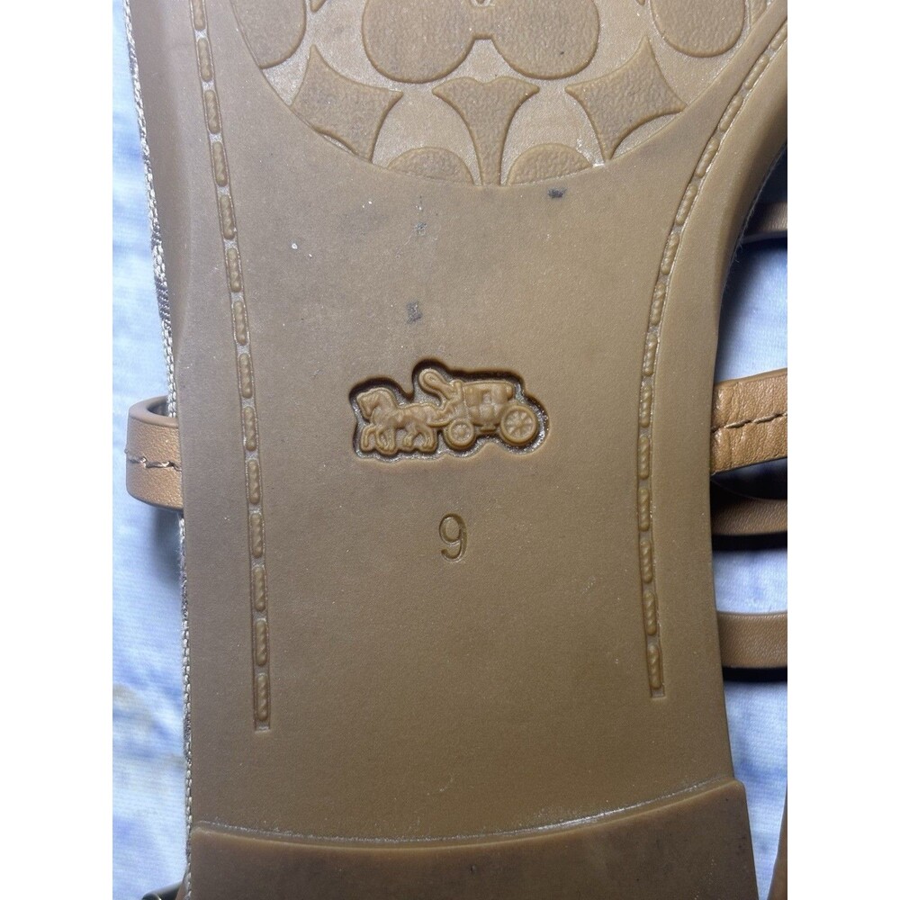 Coach Jeri Logo Genuine Leather Sandals Flats Thong Strappy Tan Sz 9 Eur 39.5 - Picture 8 of 9